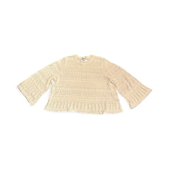 Madewell Women’s Crochet Sweater Sand Cotton Blend Bell Sleeve Size XL NWT NU548 - Picture 3 of 8